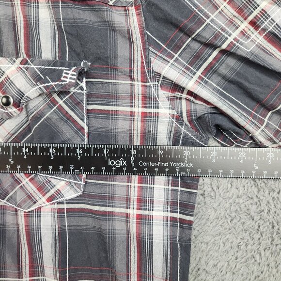 BKE Mens Athletic Fit Black Red Plaid Western Pearl Snap Shirt Long Sleeve Large - Picture 4 of 10